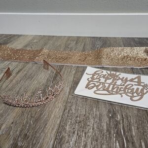 4th Birthday Bundle Tiara Sparkle Shash Rose Gold Glitter Girl Glam Party